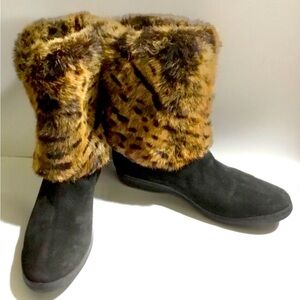 Stuart Weitzman black suede leather and real rabbit fur boots